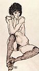 Sitting feminine act by Egon Schiele